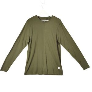 Five Four Long Sleeve Slub Cotton Top Women L Crew Neck Olive Green‎ Military